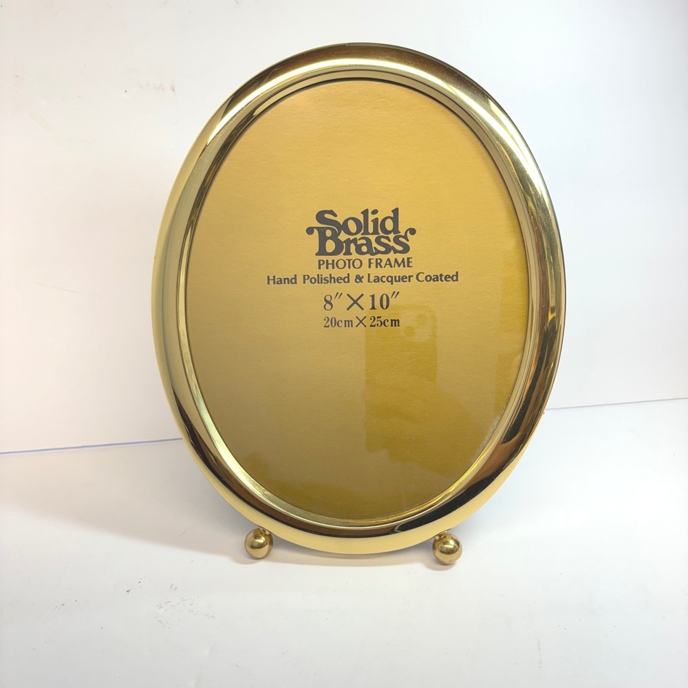 Vintage Solid Brass Oval Photo Frame 8x10 Stand Tabletop